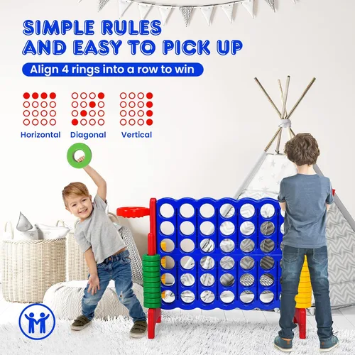 Vista 4 de HONEY JOY Juego gigante gigante de 4 a puntuación, 3 en 1 para interiores y exteriores, juego de patio familiar con aro de baloncesto y lanzamiento