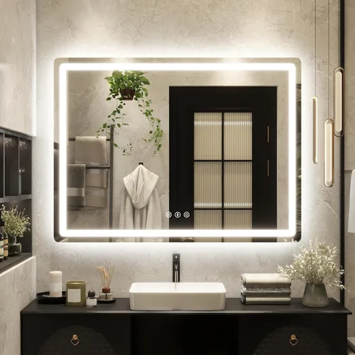 Vista 14 de Espejo de baño LED de 20 pulgadas de largo x 28 pulgadas de ancho con luces, antiniebla e iluminación tricolor, espejo de afeitado montado