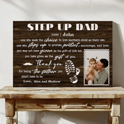 Vista 9 de Lienzo personalizado para papá con fotos, lienzo para el día del padre de parte de la hija, regalos de papá de parte de un hijo, arte de pared feliz