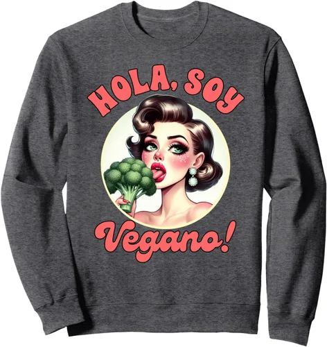 Vista 4 de Vegan Life Vegetarian Broccoli Spanish Hola Soy Vegano Sweatshirt