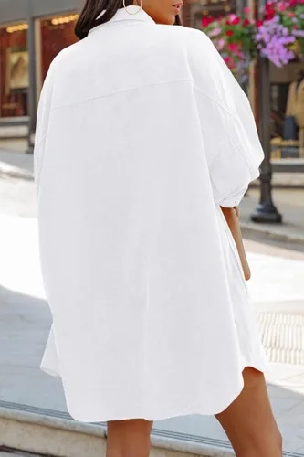 Vista 6 de FSHAOES Camisas de gran tamaño con botones para mujer, estilo casual, sueltas, de manga larga, con solapa, blusas largas con bolsillos
