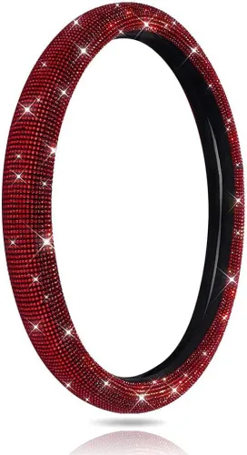 Vista 8 de Funda para volante de coche con brillantes Carwales para mujeres y niñas, accesorios de coche negros con cristal de diamante de 15 pulgadas