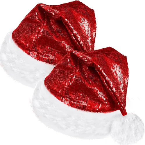 Vista 14 de SATINIOR 2 piezas de sombrero de Papá Noel de lentejuelas para adultos, unisex, gorro de Navidad con forro y ala de felpa para mujeres y hombres