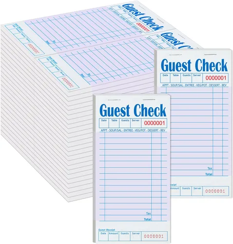 Vista 48 de Libros de cheques de invitados para servidores, bloc de notas de servidor, paquete de 12, papel de color natural, bloc de notas para camarera