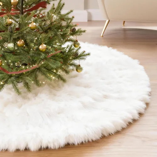 Vista 11 de IMucci Falda de árbol blanca de piel de lana de 15 pulgadas, falda pequeña para árbol de Navidad, falda de terciopelo de felpa blanca como la nieve