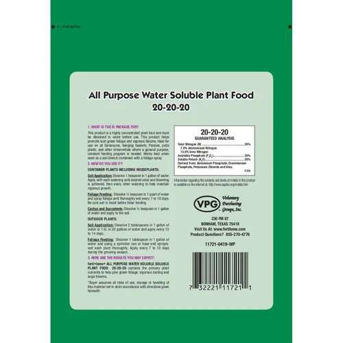Vista 2 de Fertilome (11728) Alimento vegetal soluble en agua multiusos 20-20-20 (8 oz)