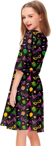 Vista 7 de Remimi Vestido de día de San Patricio para niñas, divertido vestido irlandés para vacaciones, patinadora, de 3 a 14 años