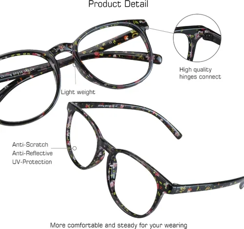 Vista 4 de VisionGlobal Ahorra un 30 % en dos pares de anteojos de bloqueo de luz azul (floral rosa frío y floral rojo escalofriante)