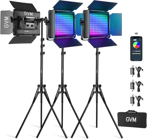 Vista 8 de GVM - Luz de video LED RGB con 3 cajas de luz, 680RS, 3 paquetes de luces de estudio de 50 W con control Bluetooth, iluminación de fotografía