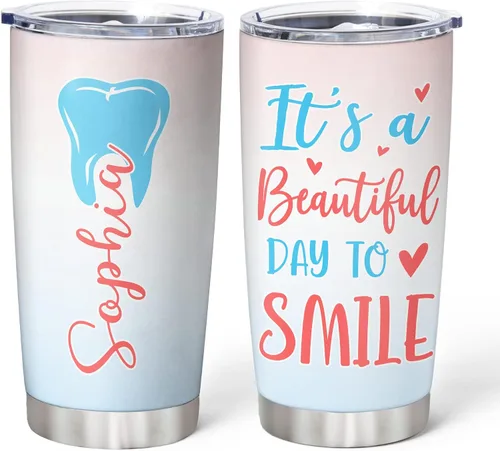Vista 14 de Hyturtle Vaso personalizado para dentistas, vaso de acero inoxidable con estampado de dientes, 20 onzas con tapa, regalo ideal para dentistas