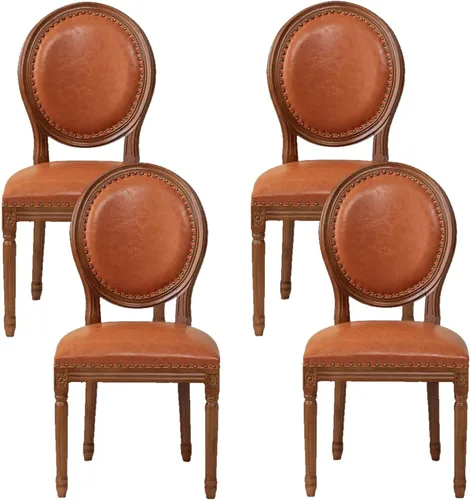 Vista 23 de Juego de sillas de comedor de madera 1/2/4, sillas de cocina tapizadas con asiento de cuero, silla de comedor rústica, silla lateral sin brazos
