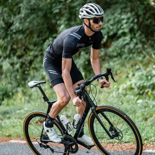 Vista 5 de Santic Camiseta de ciclismo para hombre, manga corta, camiseta de ciclismo de carretera, con cremallera completa, UPF 50+, MTB con bolsillos