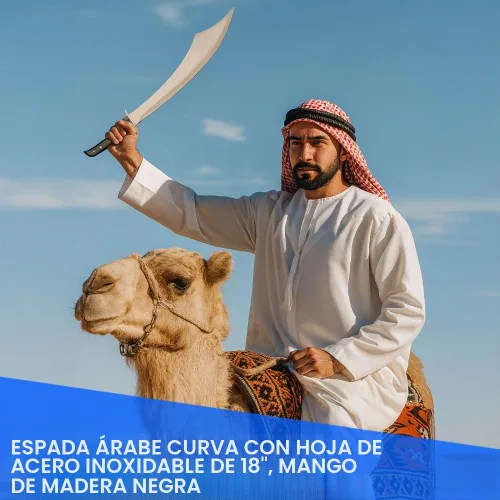 Vista 5 de SZCO Machete de cimitarra árabe de 25 pulgadas, espada árabe curvada de espiga completa con hoja de acero inoxidable de 18 pulgadas, mango de madera