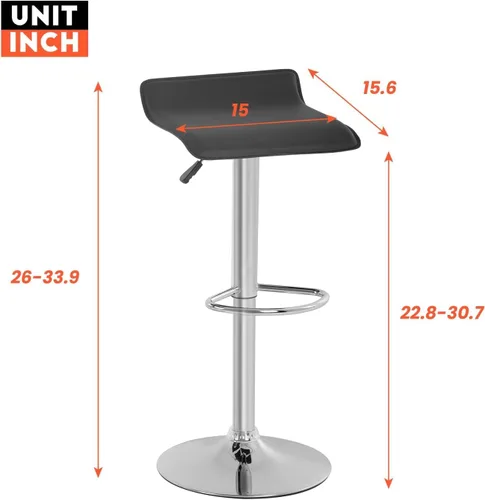 Vista 3 de Taburetes de bar ajustables, taburete de bar ajustable de piel sintética, giratorio, cromado, juego de 2 sillas de comedor (negro, 1)