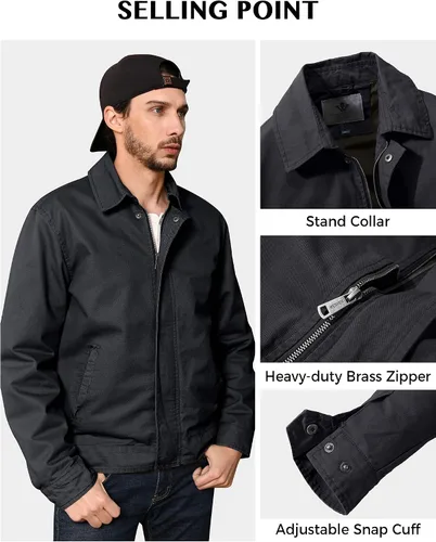 Vista 5 de WenVen Chaqueta de algodón militar ligera para hombre, abrigo de trabajo con solapa de primavera casual