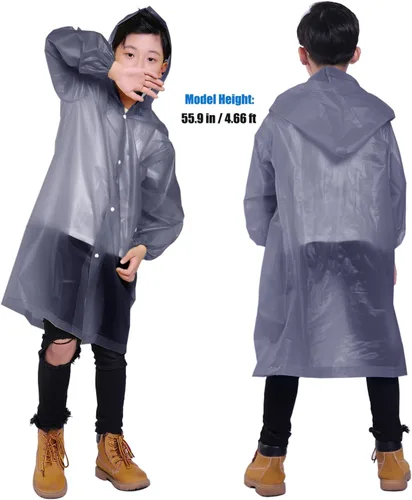 Vista 23 de Chaqueta de lluvia para niños, paquete de 2 ponchos de lluvia para niños, impermeables reutilizables para niños y niñas, impermeable, para exteriores