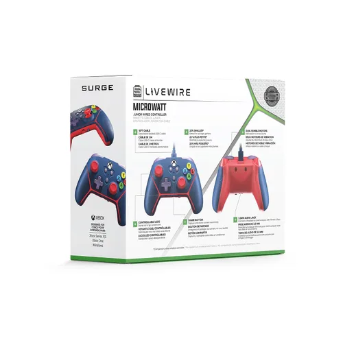 Vista 9 de Surge Livewire Microwatt Controller (Blue), Junior Wired Controller for Xbox Series XS, Xbox One, & Windows 1011