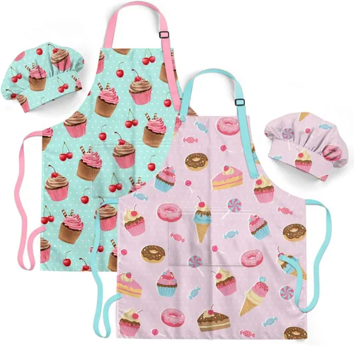 Vista 18 de SANDJEST Juego de delantal para niños con gorro de chef, regalos de delantal de cocina Alfabeto