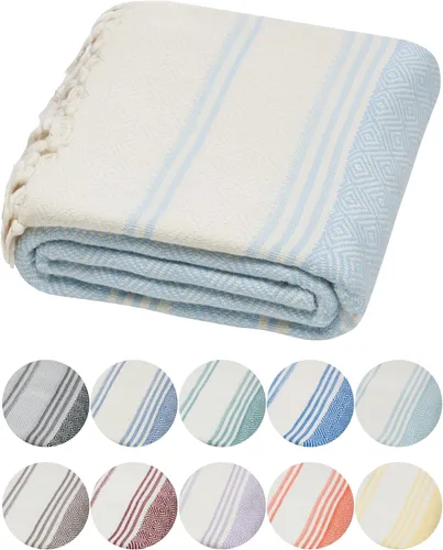 Vista 30 de DEMMEX Organic Diamond - Toalla turca de baño y playa 100% algodón turco certificado Oeko-TEX, ultra suave, de secado rápido, ligera, compacta