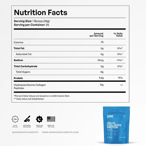 Vista 6 de SUNNA SUPPLEMENTS Polvo de colágeno halal alimentado con pasto, péptidos bovinos hidrolizados tipo I y III para soporte de articulaciones, piel