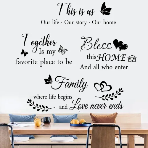 Vista 6 de 4 carteles decorativos de pared con texto en inglés «This is us together» («This is us together» bendice this home), calcomanías de vinilo