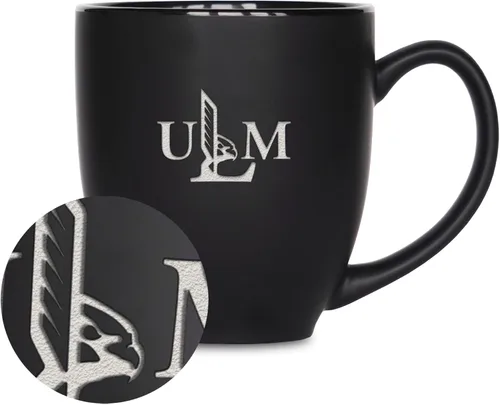 Vista 449 de Rico Industries - Taza de cerámica mate negra con grabado láser estándar de 15oz para NCAA (escuelas T & U) - Para bebidas calientes o frías