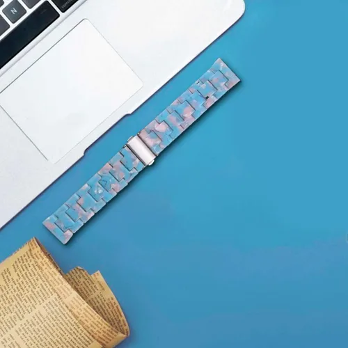 Vista 5 de Pulsera de resina compatible con Fitbit Versa 2/Versa Lite/Versa Band para mujer, correa de pulsera de repuesto de metal con hebilla de acero Azul
