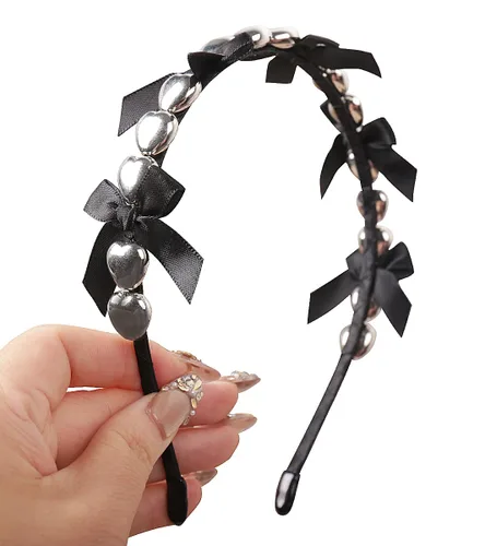 Vista 29 de YARN & INK Cintas para el cabello de mujer con perlas barrocas de terciopelo y lazo de strass, estilo retro vintage hecho a mano, elegante accesorio