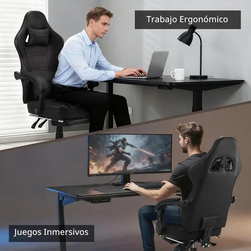 Vista 8 de Dowinx Silla de Juegos de Cuero PU Transpirable para Jugadores con Reposapiés, Soporte Lumbar de Masaje, Silla de Computadora Reclinable Ergonómica