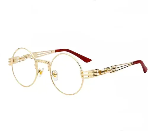 Vista 3 de Street Knitted Retro 90's Old School Round Vintage Trendy Steampunk Circle Gold Frame Hip Hop Polarizado Lente Transparente Gótica Hippie Sombras