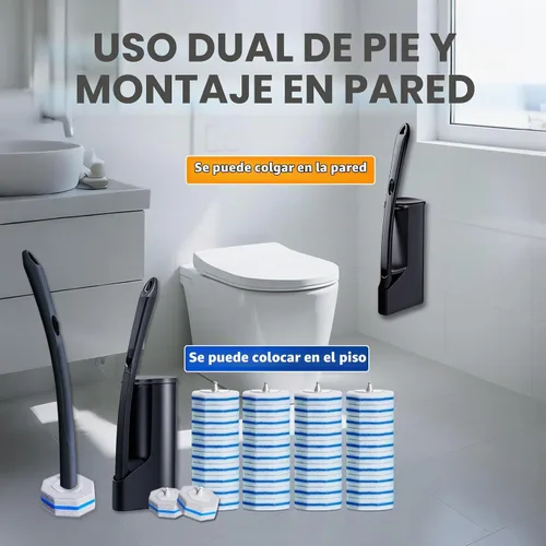 Vista 5 de Cepillo desechable para inodoro, limpiador de inodoro, suministros de limpieza de inodoro, escobilla de inodoro con soporte, varitas limpiadoras