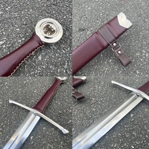 Vista 8 de Espada medieval de Arturo rey occidental de 49 pulgadas41.5 pulgadas, con funda de cuero, afilada espiga completa, real, espada larga de dos manos