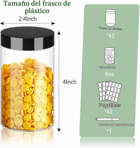 Vista 2 de Hajoyful Tarros de plástico con tapas de 6 onzas, 42 recipientes pequeños vacíos para cosméticos, tarros de comida transparentes para regalo, tarros