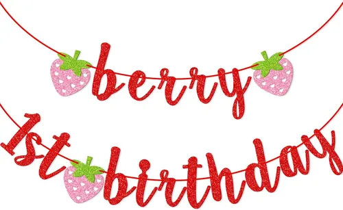 Vista 8 de Cartel de primer cumpleaños de bayas, decoraciones de cumpleaños de fresa Rosa