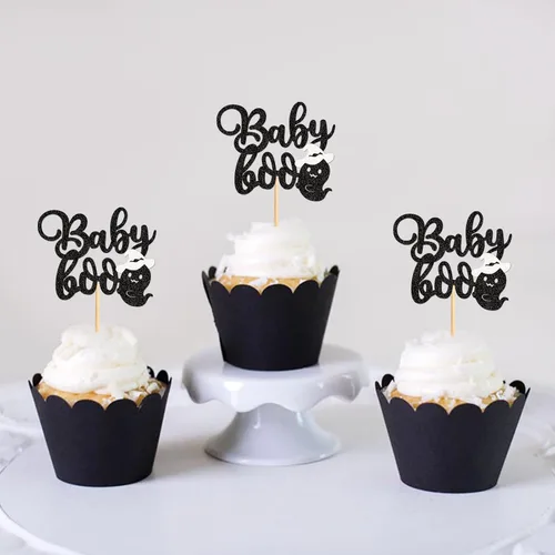 Vista 5 de 24 piezas de Halloween Baby Boo Cupcake Toppers Boo Ghost Cupcake Picks Baby Shower Halloween Boy Girl First Birthday Party Decoración Suministros