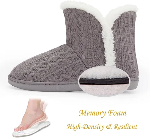 Vista 3 de NineCiFun Botines de invierno mullidos para mujer, botas de punto, pantuflas cálidas para el hogar, para exteriores e interiores con forro de piel