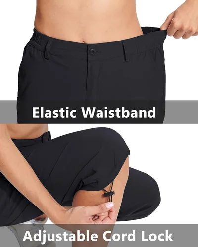 Vista 4 de MAGCOMSEN - Pantalones de senderismo para mujer, tipo capri y cargo, ligeros, elásticos, resistentes al agua, con 5 bolsillos para exterior
