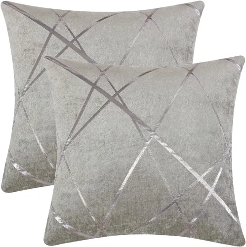 Vista 14 de GIGIZAZA - 2 paquetes de fundas de cojín de chenilla con rayas plateadas de jacquard para decoración de sofá