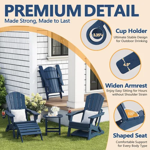 Vista 6 de Folding Adirondack Chair Set of 2 with Cup Holder & Ottoman, HDPE All Weather Resistant Plastic Outdoor Patio Chairs, Heavy Duty Fire Pit Seating