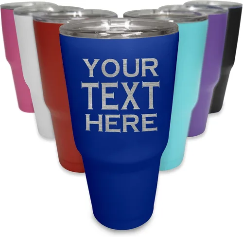 Vista 9 de Vaso de café personalizado con tapa y pajita, 30 onzas, añade tu propio texto Blanco
