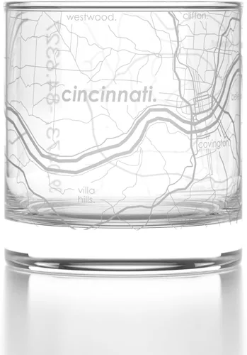 Vista 11 de Well Told Vaso de rocas grabado con mapa de Akron, Ohio, cristalería estilo antiguo (325ml, transparente) Vaso de bourbon grabado, regalos