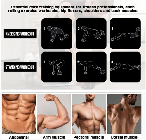 Vista 3 de Rueda de rodillo abdominal, rueda abdominal para máquina de ejercicio abdominal, equipo de gimnasio en casa para entrenamiento de núcleo, sin ruido