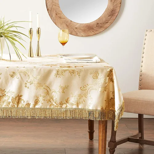 Vista 6 de Violet Linen Majestic Damask - Mantel con diseño de damasco, color beige, 54 x 72 pulgadas, rectangular