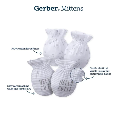 Vista 5 de Gerber Paquete de 8 y 12 manoplas antiarañazos para niñas, Rosa gris multicolor