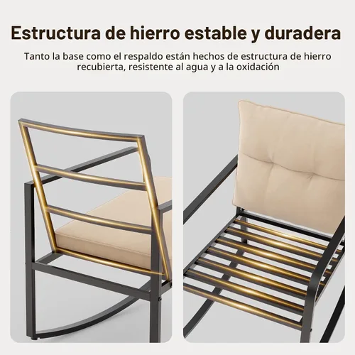Vista 4 de Gizoon, Juego de 3 piezas de sillas mecedoras estilo bistró, muebles de patio de acero negro, juego de sillas para el porche con mesa de café