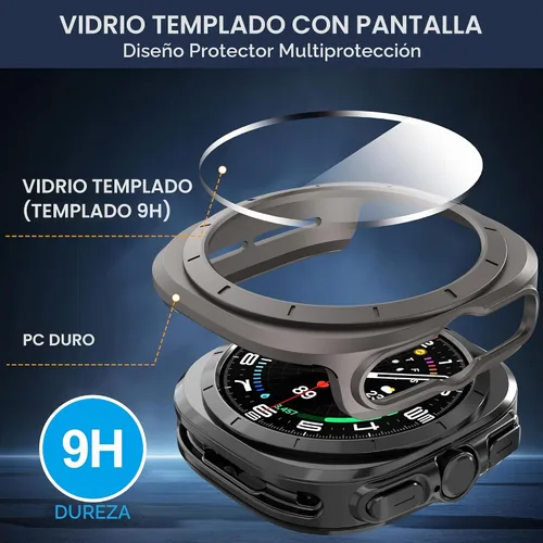 Vista 4 de Suoman 5+5 Pack para Samsung Galaxy Watch 7/8 Ultra 47mm (2024/2025) Estuche, Protector de pantalla de vidrio templado 9H + Funda protectora de PC