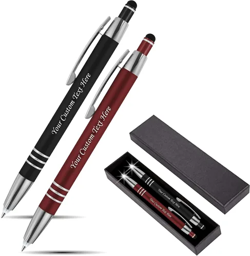 Vista 8 de Juego de regalo personalizado, 2 bolígrafos de lujo de metal de goma + linterna LED de escritor nocturno + lápiz capacitivo + caja de regalo, nombre