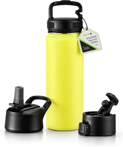 Vista 63 de SIPX™ Botella de Agua Aislada de 18 oz con 3 Tapas – Acero Inoxidable a Prueba de Fugas, Triple Aislamiento – Frío 24 Horas/Caliente 12 Horas – Negro