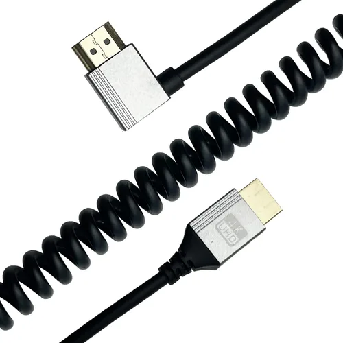 Vista 6 de Seadream Cable HDMI en espiral en ángulo 4K, cable HDMI macho a macho en espiral de resorte en ángulo, HDMI 2.0 18 Gbps convertidor de extensión