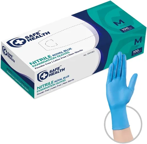 Vista 9 de Safe Health Nitrile Exam Gloves – 4 mil, Latex-Free, Powder-Free, Disposable, Blue, Medical Grade, Food, Cleaning Use
